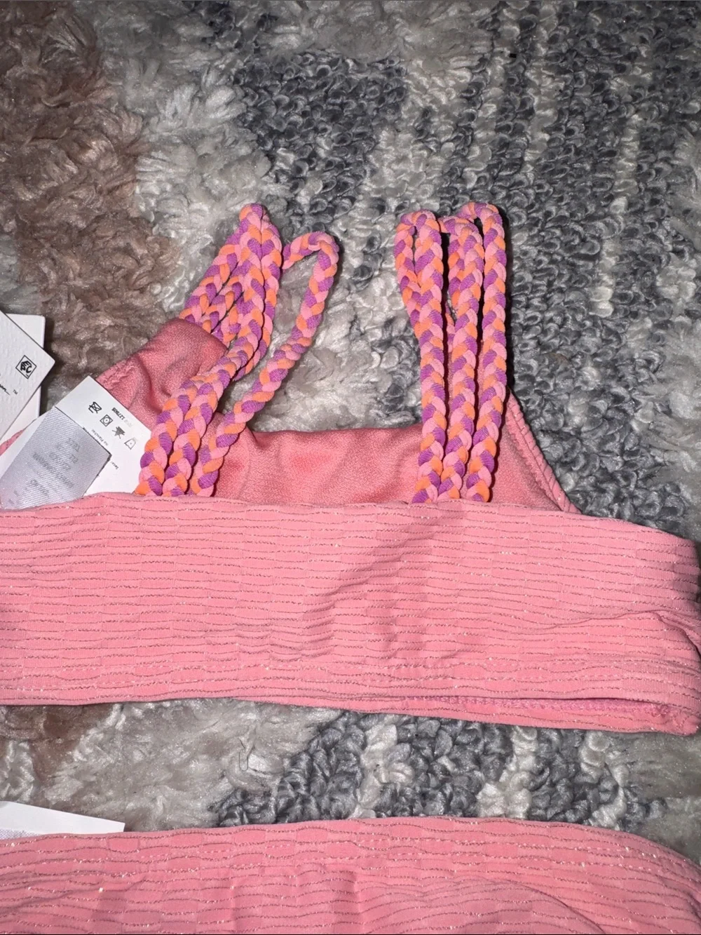 Jessica Simpson Coral/ Pink Textured Bikini with Braided Straps
